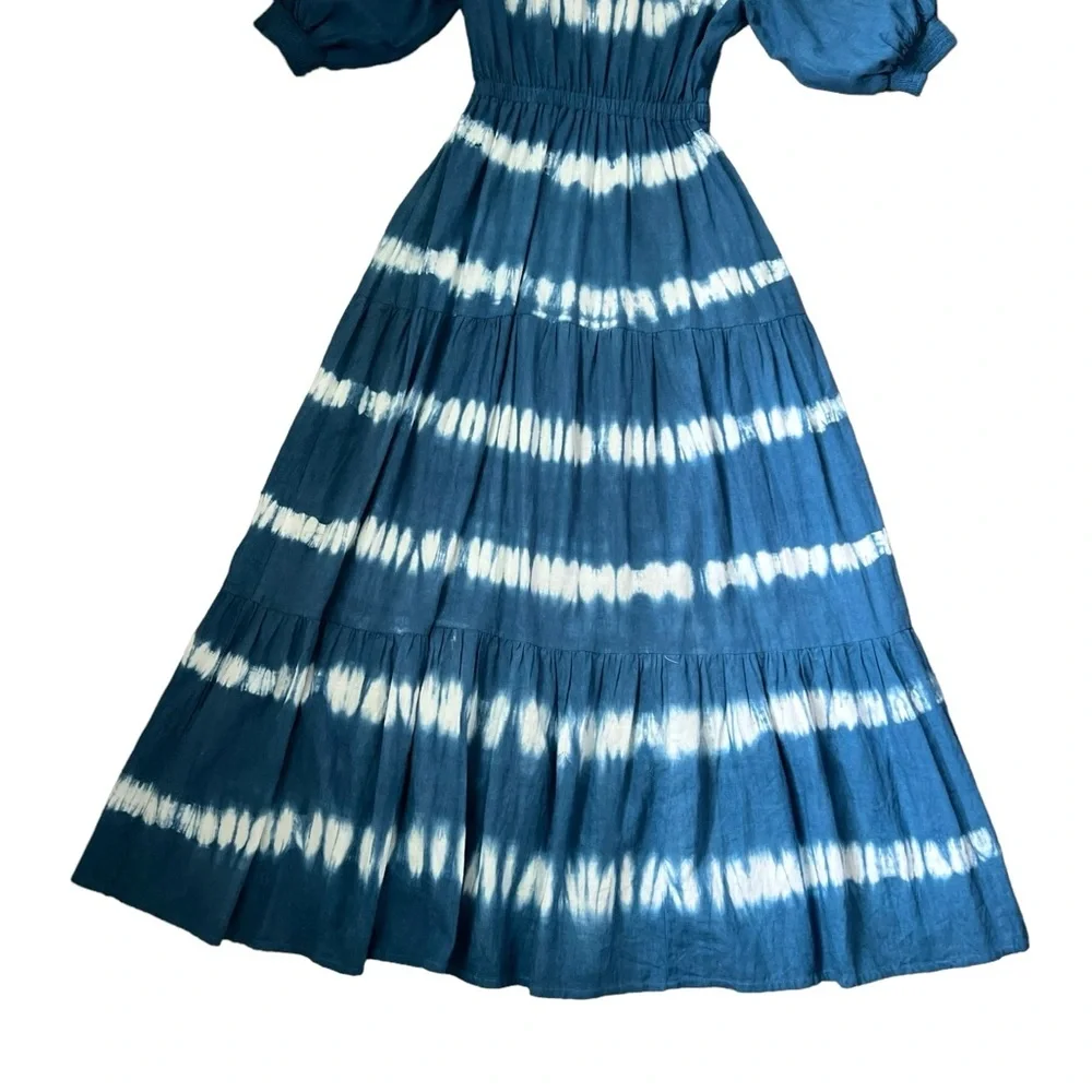 Sole by Mare Sole Amore Linen Blend A-Line Tie Dye Midi Dress White/Blue Sz S - Picture 8 of 12